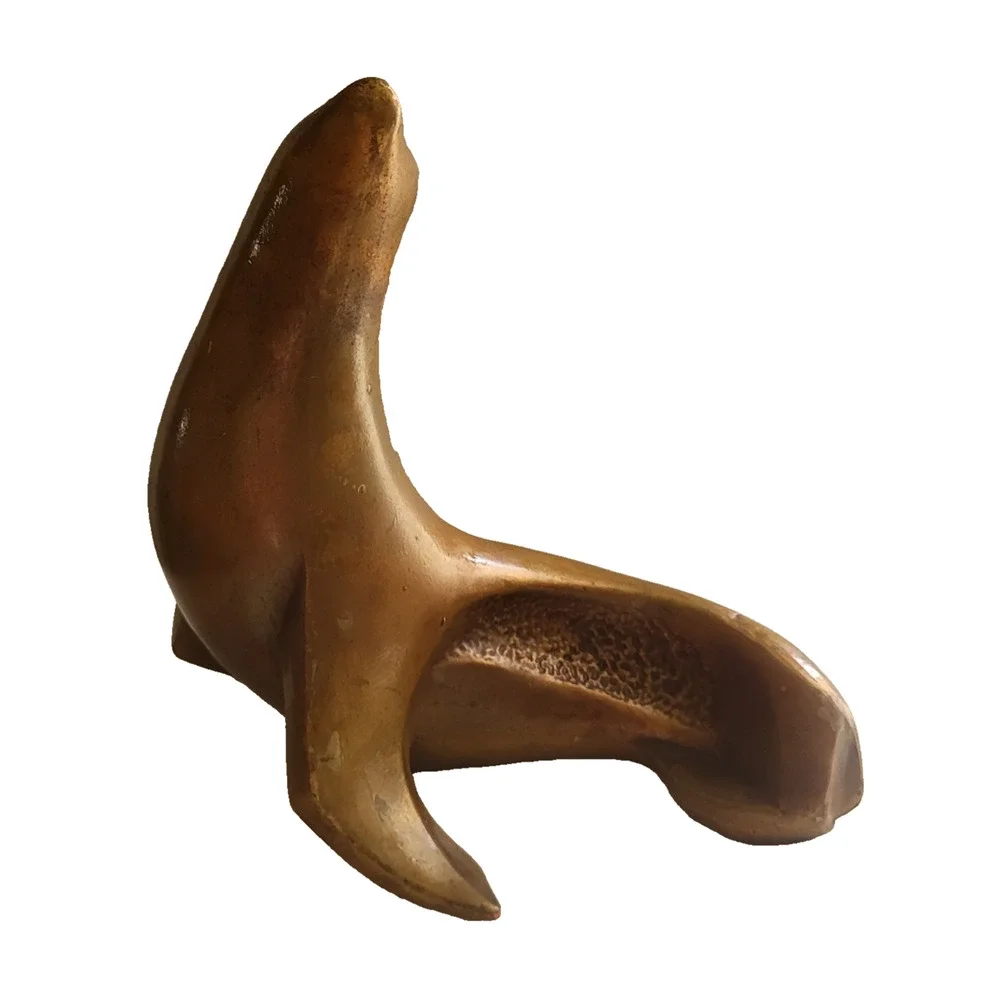 Vintage USA 951 Ceramic Pottery Seal Sea Lion Statue Sculpture Gold Glaze XLarge